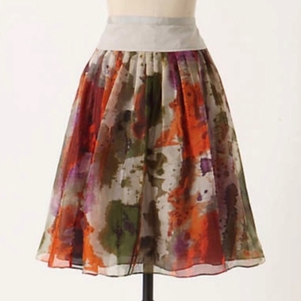 ❤️… Anthropologie Edme & Esyllte Watercolor Floral Skirt sz 6